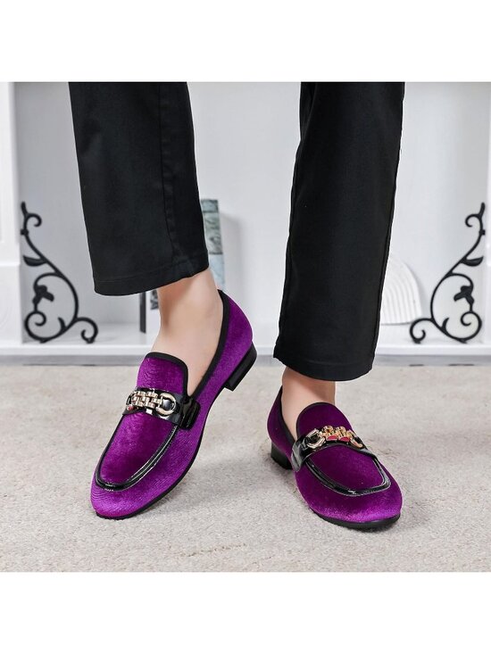 FQEQNQG Men\'s Purple Velvet Loafers Penny Slip On Smoking Luxury Wedding Shoes